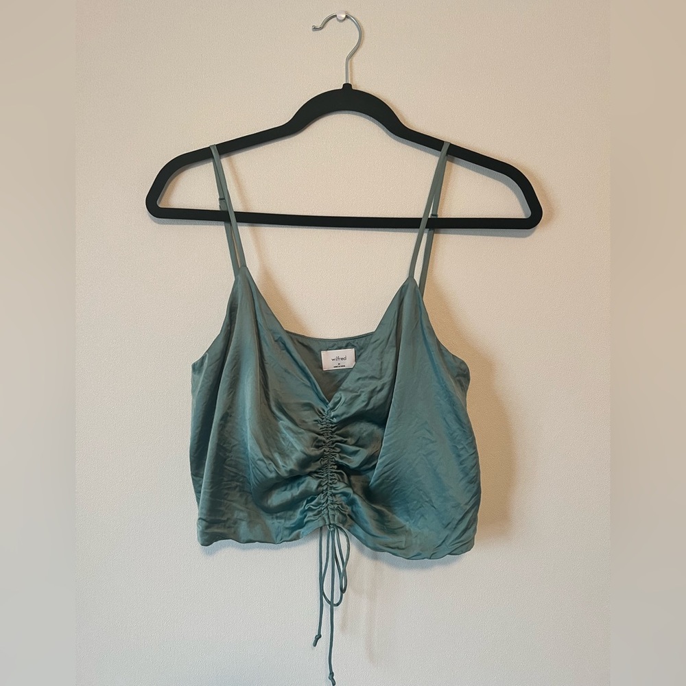 Aritzia Satin Drawstring Camisole in Teal Green